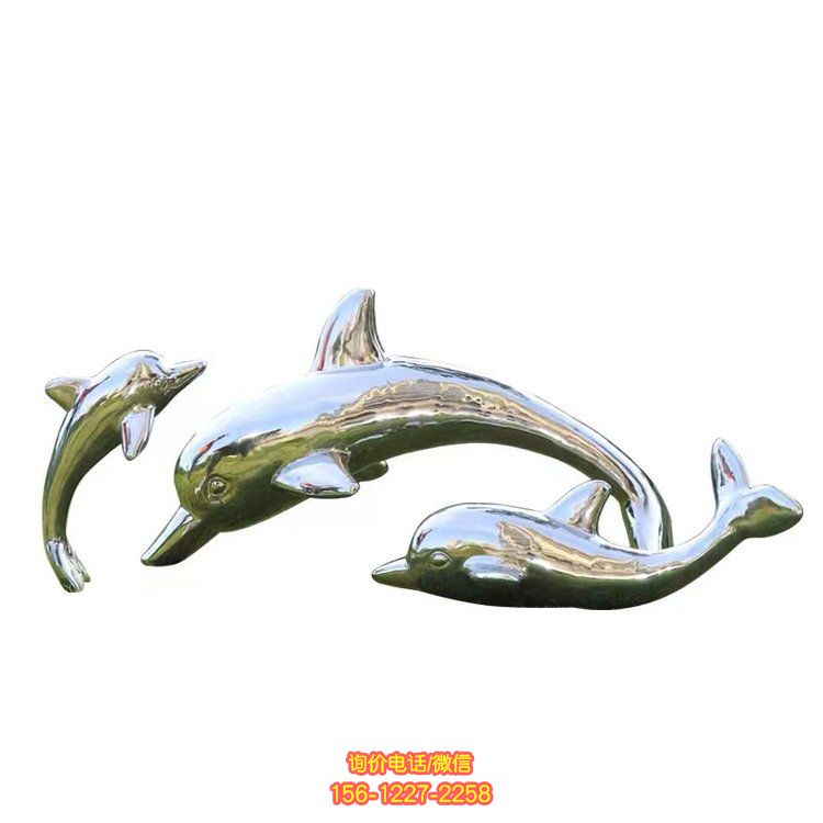 不銹鋼鏡面海豚雕塑，美化園林景觀