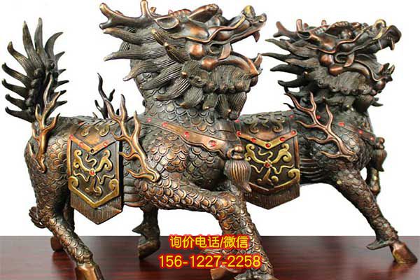 麒麟雕塑-不銹鋼仿銅創意一對神獸麒麟雕塑