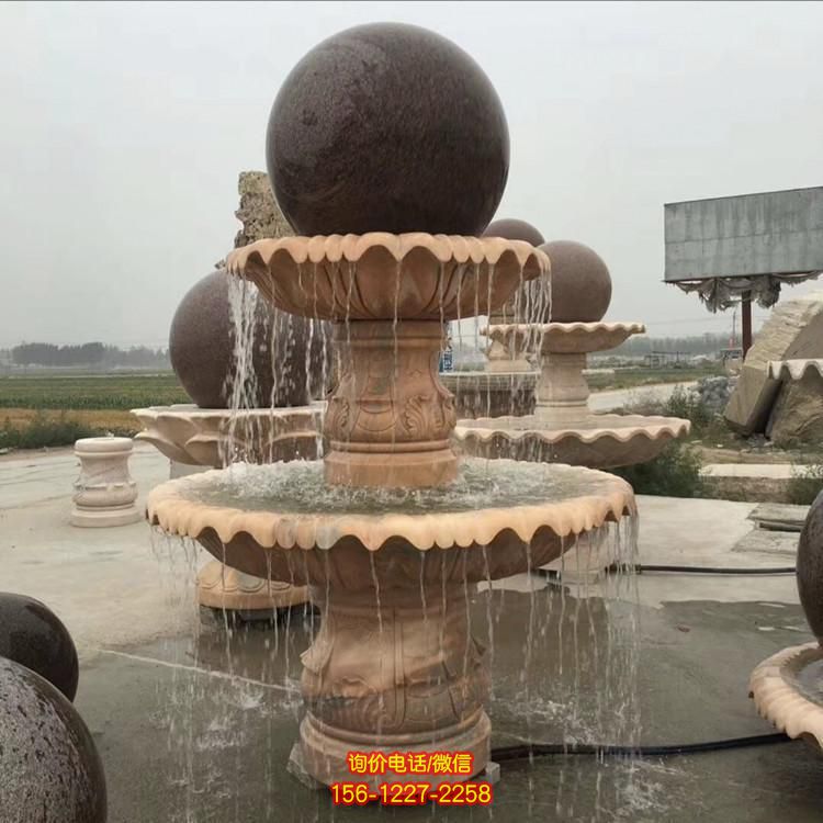 庭院別墅歐式花崗巖石雕噴泉 石材中式招財風水球雕塑