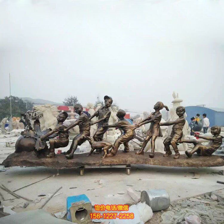 小區擺放玻璃鋼童趣兒童拔蘿卜人物小品