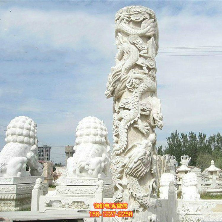 景區園林大理石手工雕刻龍柱