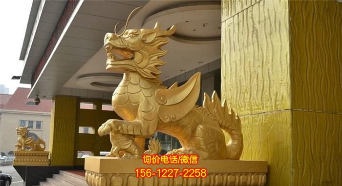 酒店門口大型動物景觀不銹鋼噴金烤漆麒麟雕塑 酒店門口大型動物景觀不銹鋼噴金烤漆麒麟雕塑