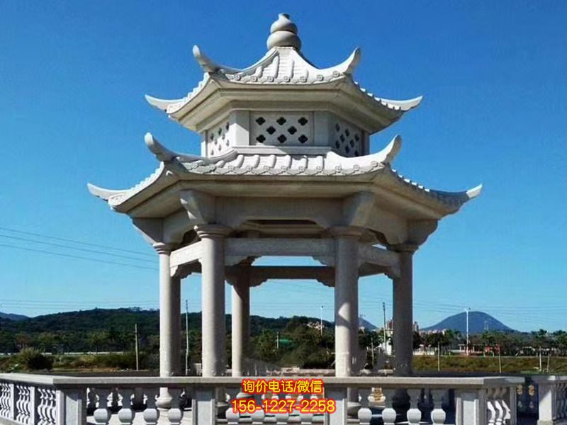 青石花崗巖景區(qū)戶外雙層仿古涼亭雕塑 青石花崗巖景區(qū)戶外雙層仿古涼亭雕塑