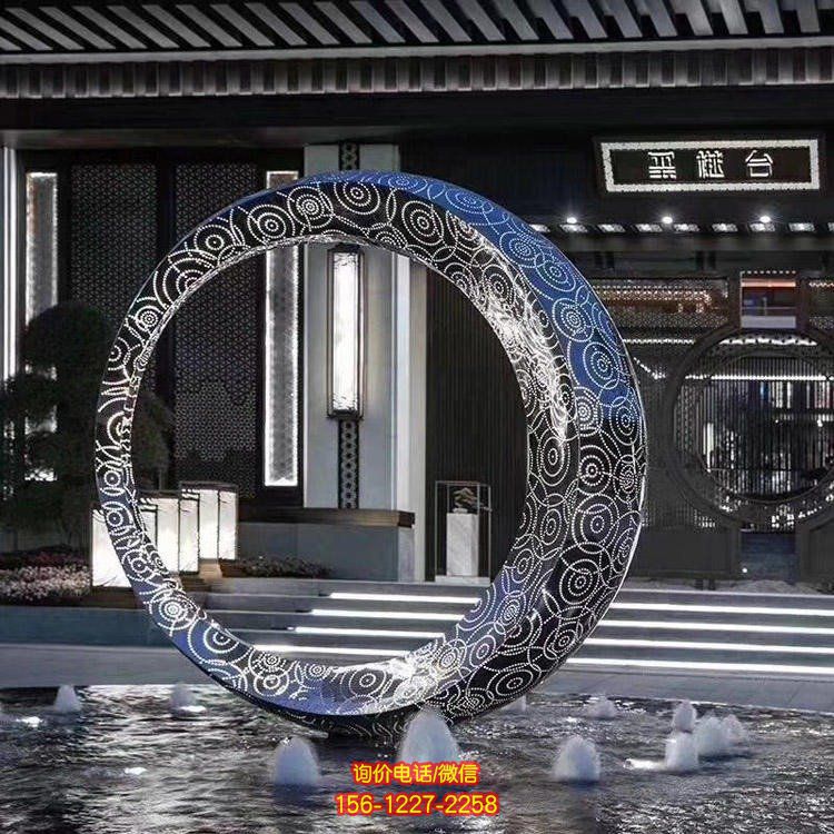 不銹鋼鏡面圓環雕塑金屬抽象月亮雕塑金屬圓環雕塑擺件