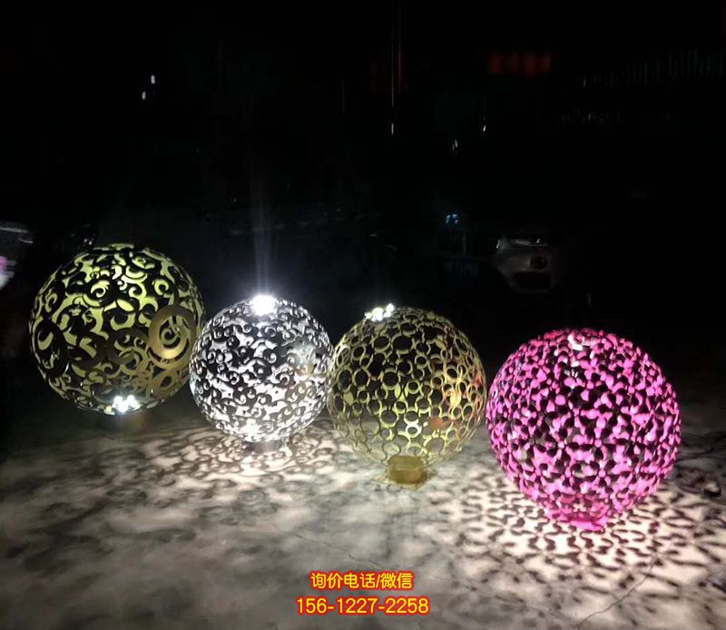 公園不銹鋼鏤空照明發光鏤空球雕塑