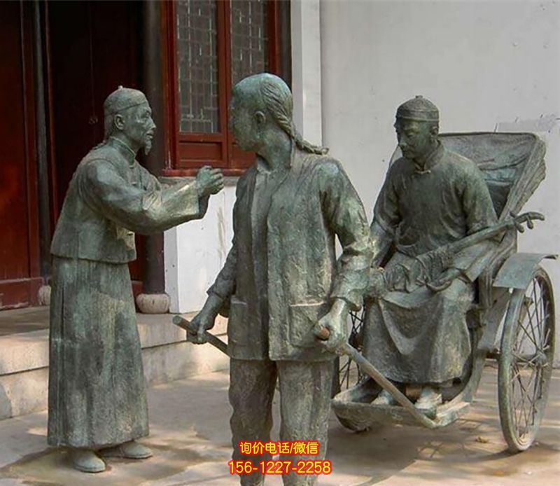 景區廣場車夫拉人仿古做舊觀景小品青銅雕塑