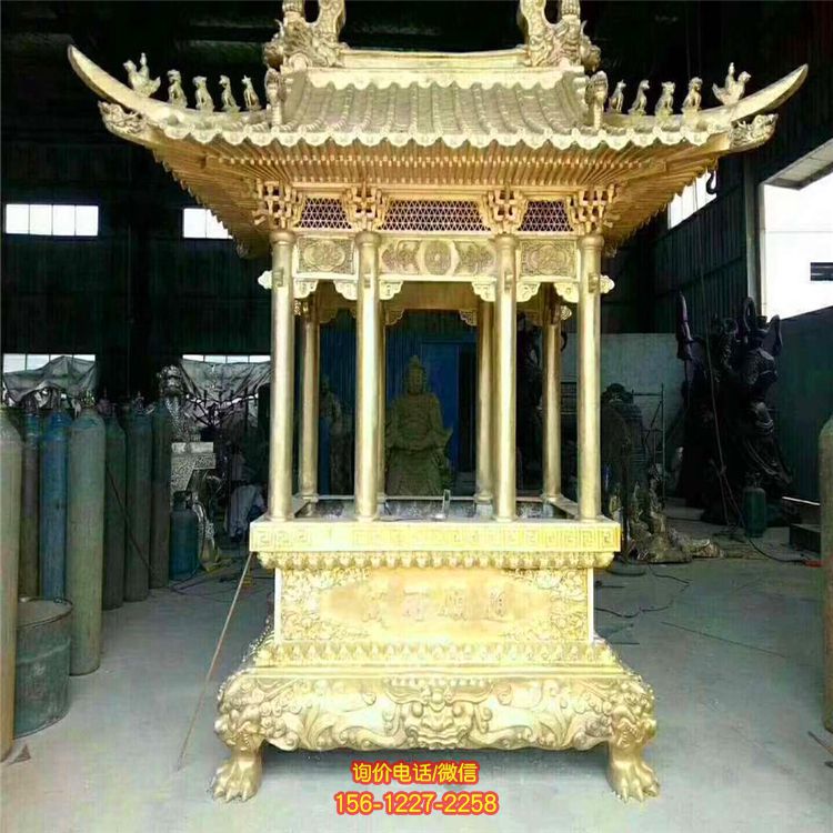 景區寺廟室內擺放鑄銅浮雕小型香爐雕塑