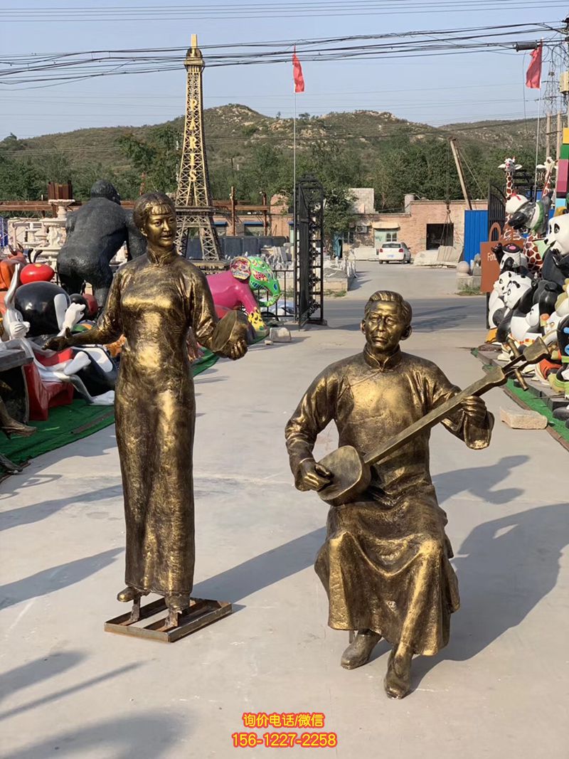 玻璃鋼仿銅民俗音樂彈唱人物情景雕塑彈雕塑 玻璃鋼仿銅民俗音樂彈唱人物情景雕塑彈雕塑