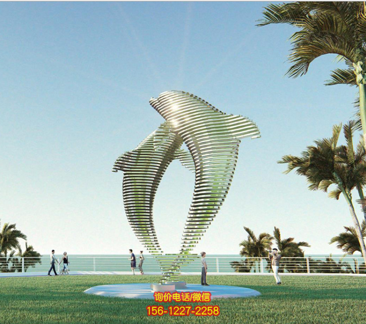 不銹鋼海豚，創(chuàng)意透視海豚景觀雕塑