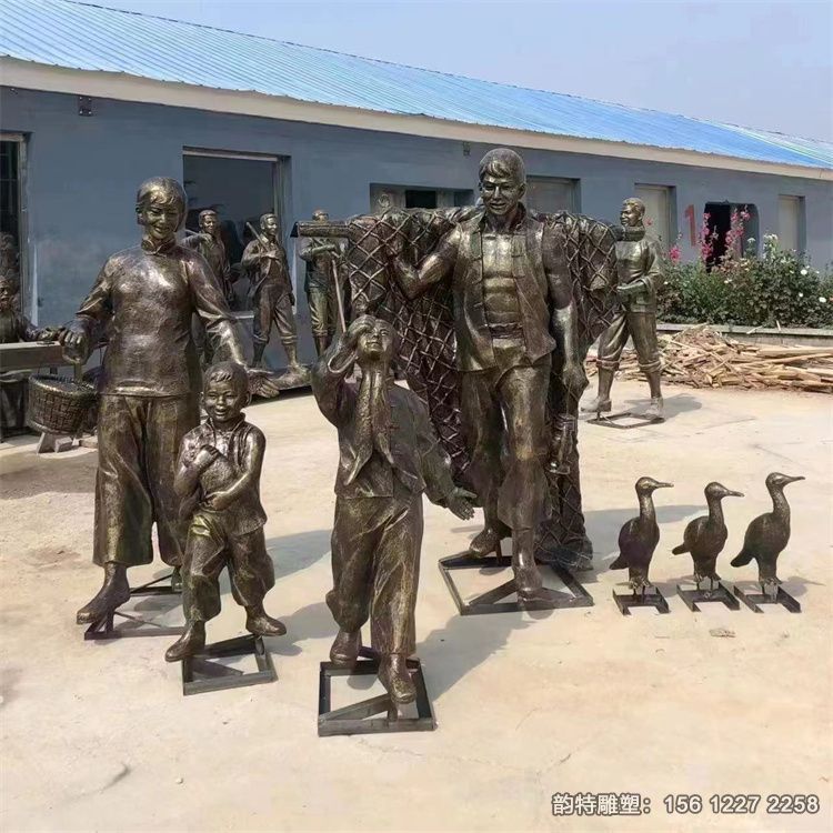 漁業文化主題雕塑 玻璃鋼捕魚人物雕像