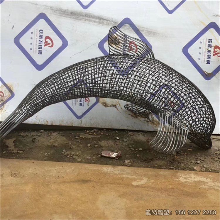 不銹鋼鏤空海豚雕塑，抽象海豚造型雕塑定做