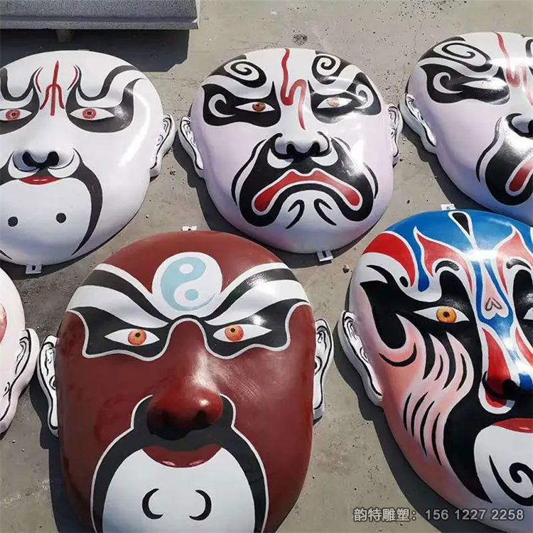 玻璃鋼京劇臉譜雕塑，彩繪戲曲臉譜雕塑加工廠家