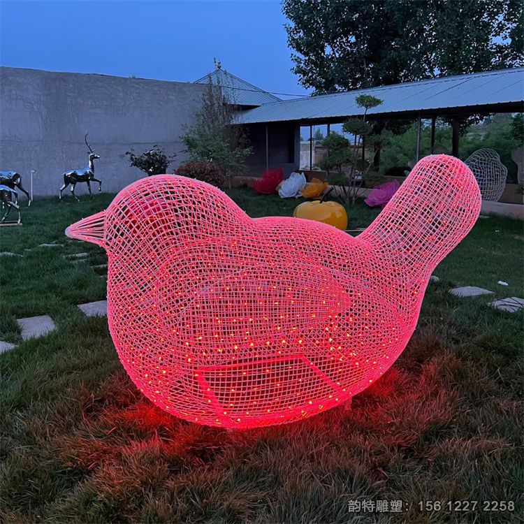 不銹鋼發光小鳥雕塑，不銹鋼鏤空小鳥雕塑