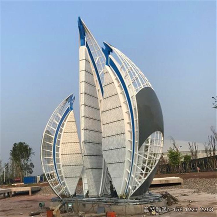 不銹鋼帆船雕塑，抽象船舶雕塑加工廠家