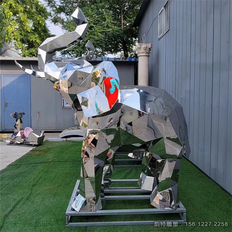 幾何不銹鋼大象雕塑 鏡面小象雕塑案例分享